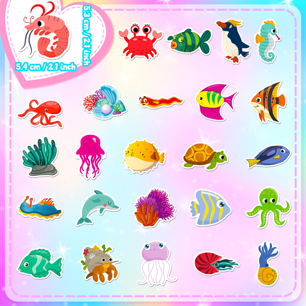 50Pcs Marine Life Stickers - C - Marine Aquarium Aquascape ulasan dan harga
