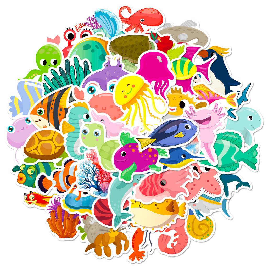 50Pcs Marine Life Stickers Dol - Marine Aquarium Aquascape ulasan dan harga